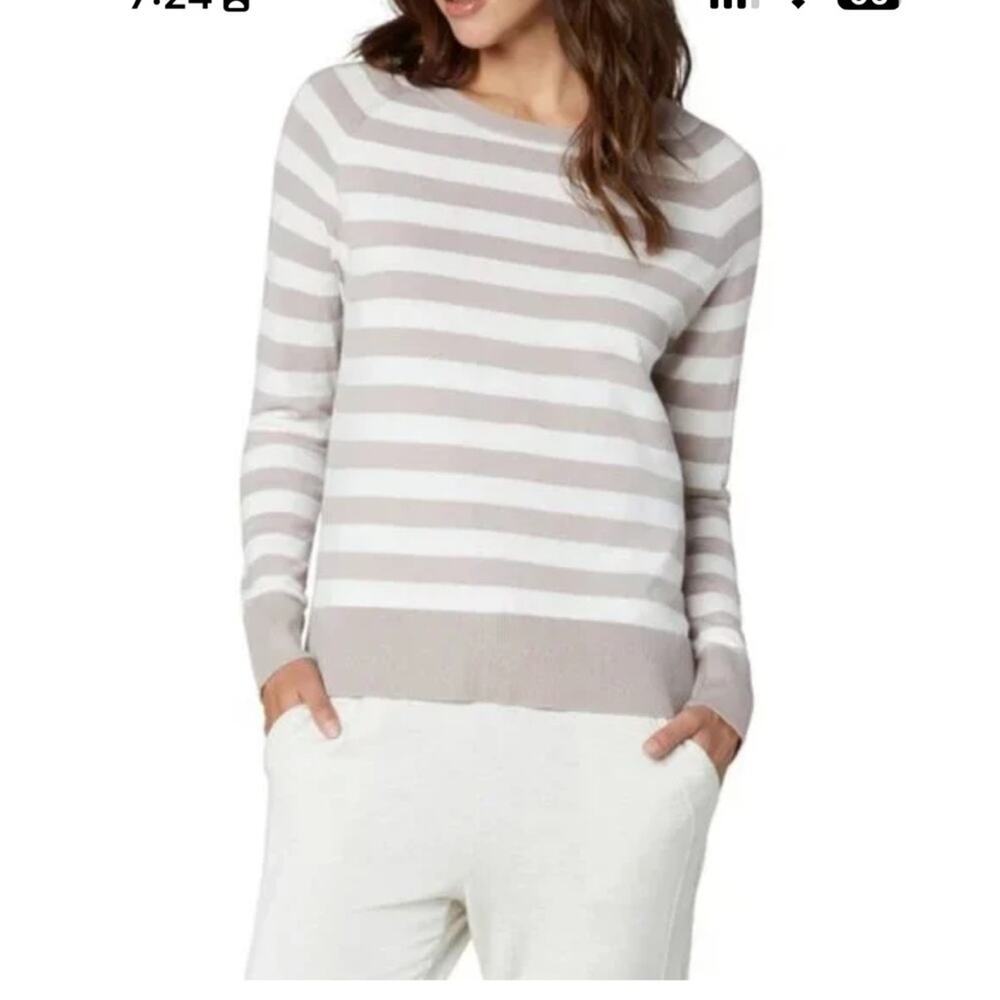 Banana Republic Gray & White Striped Crewneck Sweater